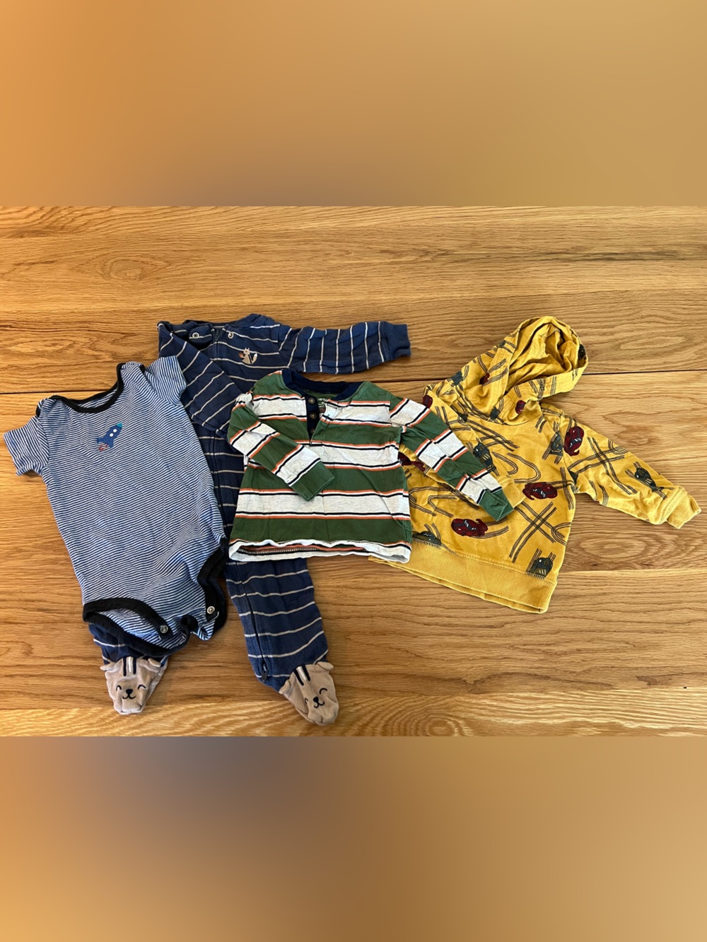 Carter’s Baby Boy 9M Cozy Fall Bundle Athletic Stripe Hoodie Romper